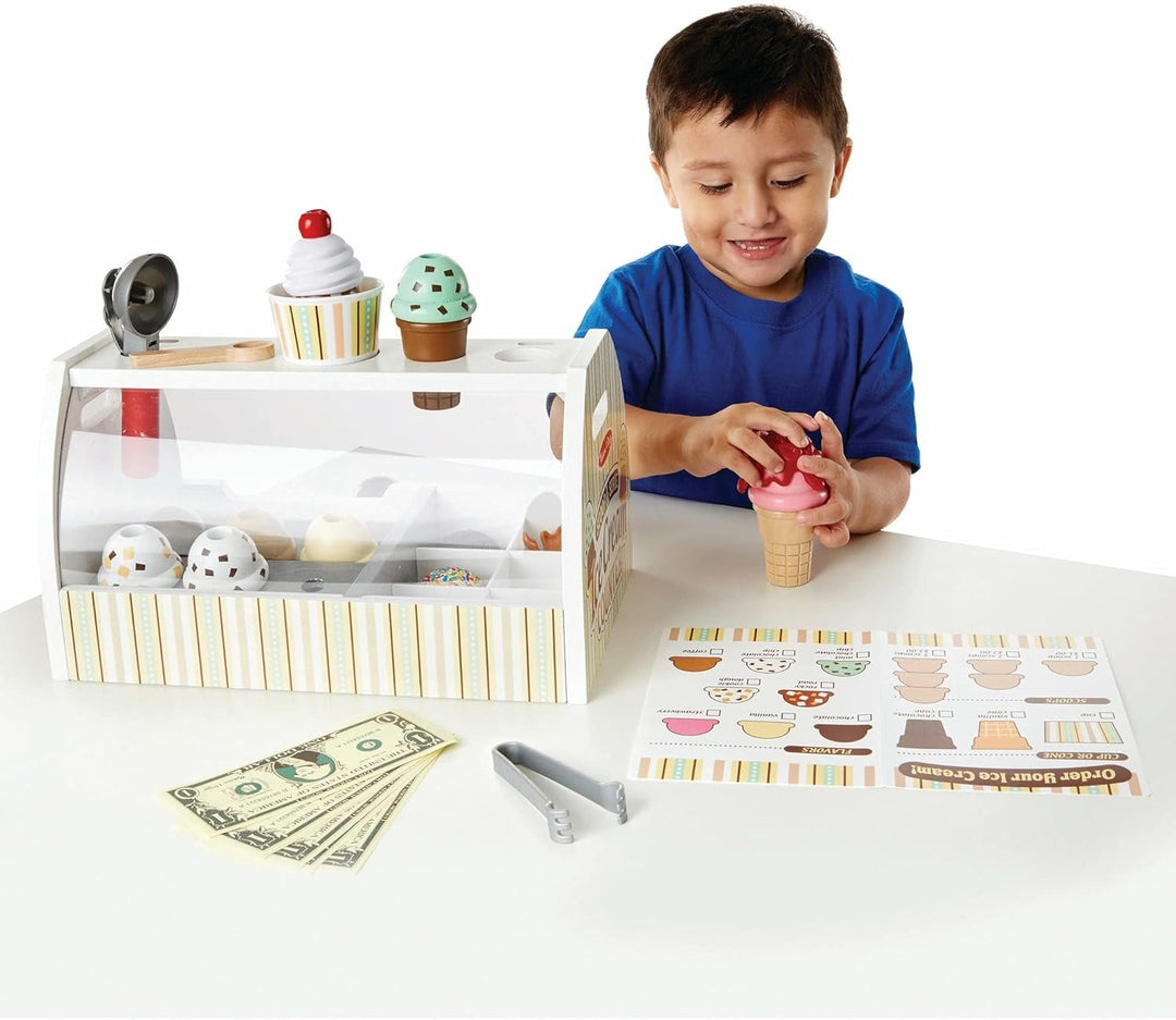 Wooden Scoop and Serve Ice Cream Counter (28 Pcs) Play Food and Accessories