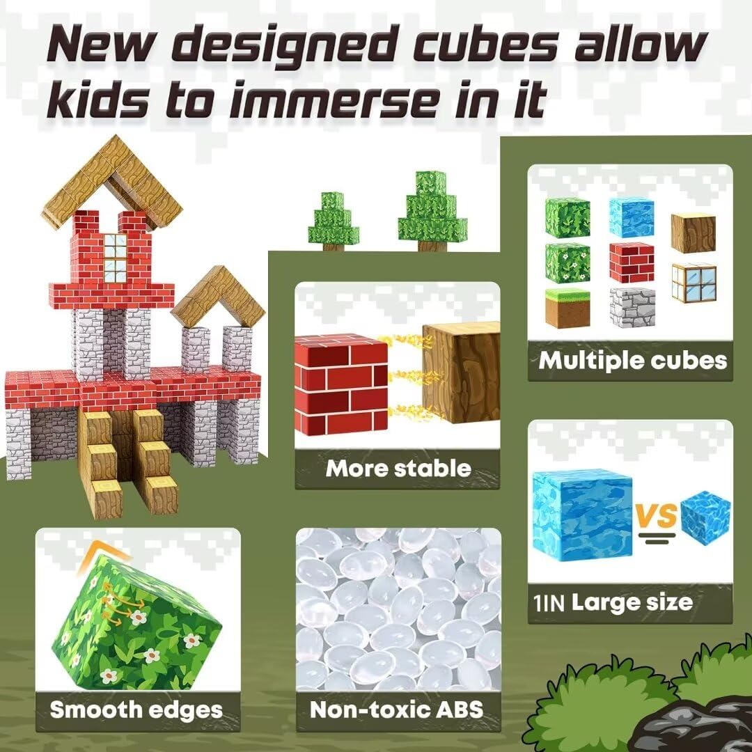 Magnetic Blocks-Build Mine Magnet World Edition, Magnetic Toys for Boys & Girls