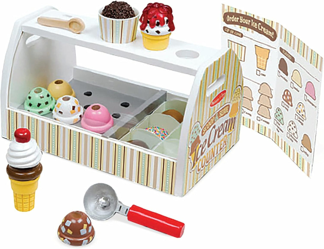Wooden Scoop and Serve Ice Cream Counter (28 Pcs) Play Food and Accessories