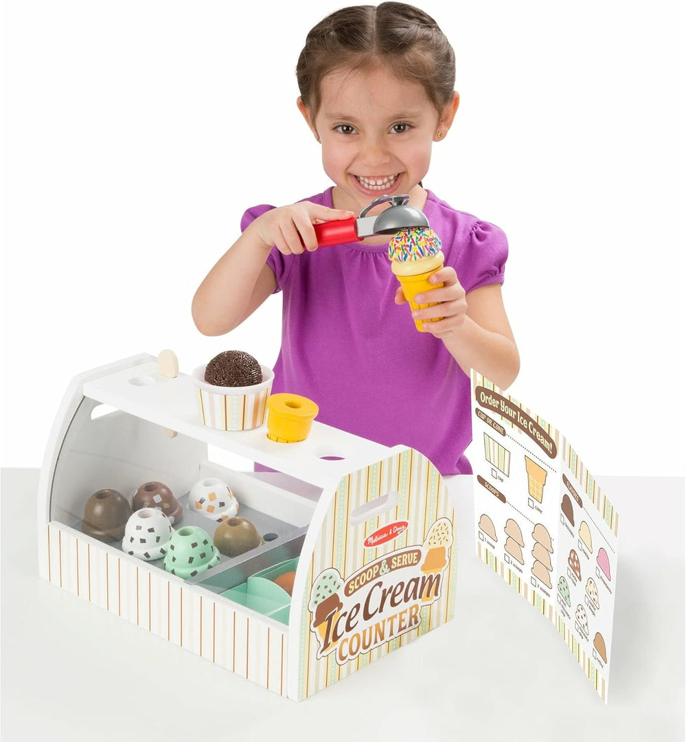 Wooden Scoop and Serve Ice Cream Counter (28 Pcs) Play Food and Accessories