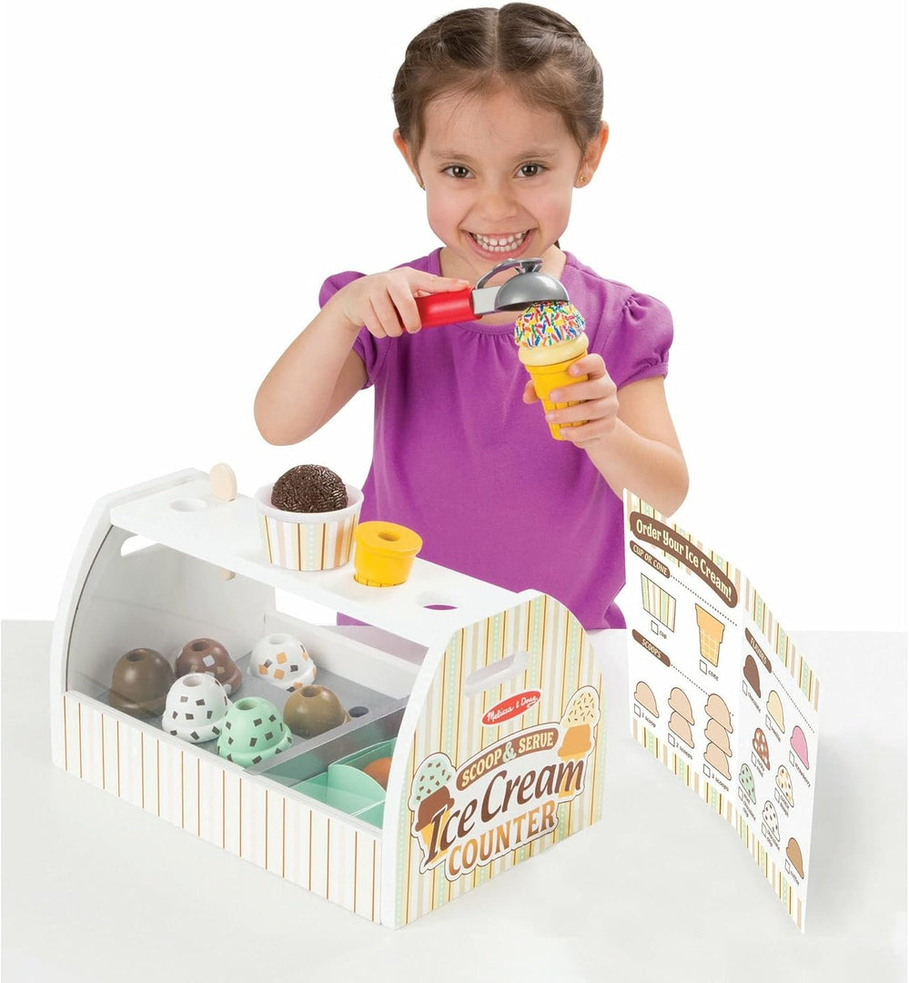 Wooden Scoop and Serve Ice Cream Counter (28 Pcs) Play Food and Accessories
