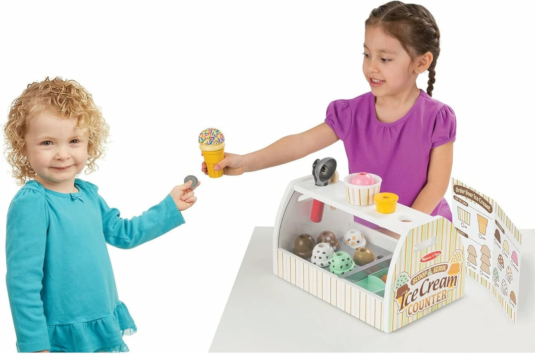 Wooden Scoop and Serve Ice Cream Counter (28 Pcs) Play Food and Accessories