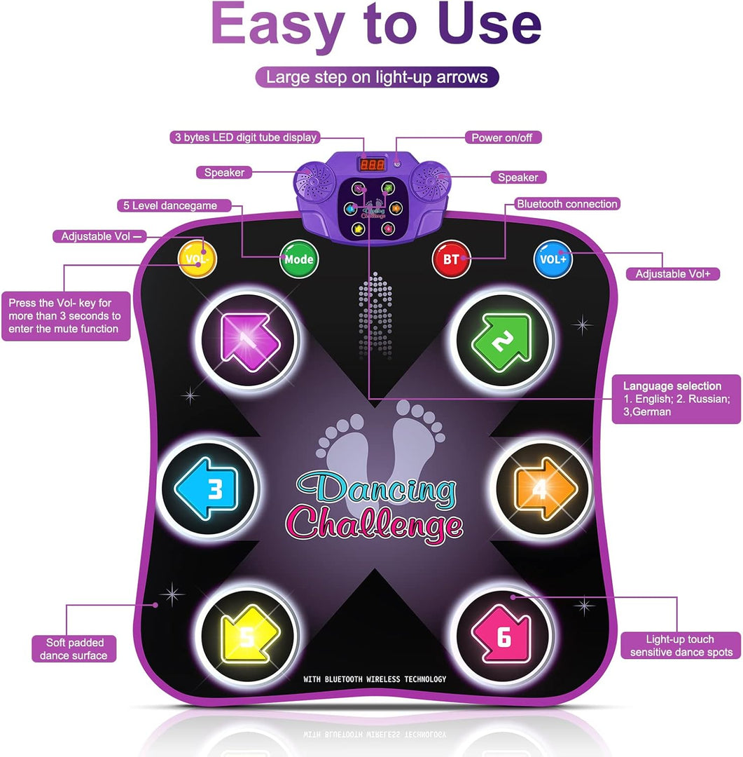 Dance Mat Toys for 3-12 Year Old Kids, Electronic Dance Pad with Light-Up