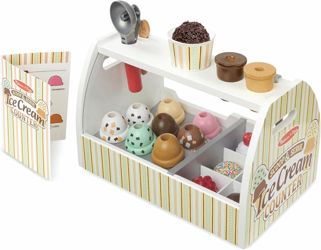Wooden Scoop and Serve Ice Cream Counter (28 Pcs) Play Food and Accessories
