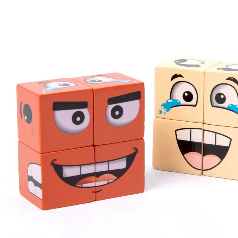 Wooden Face Changing Cube Puzzle Toy for Kids