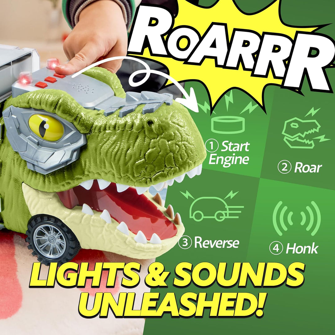13 in 1 Dinosaur Toys for Kids 3-5, Dinosaur Truck with 12 Pull Back Cars