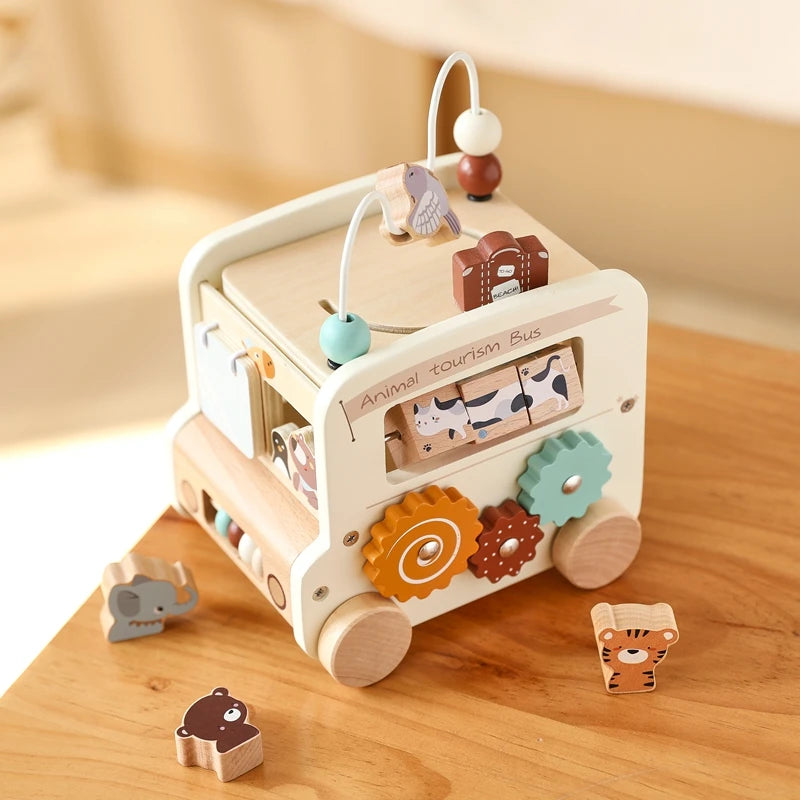 Baby Wooden Montessori Toy Baby Five-In-On Car Toy
