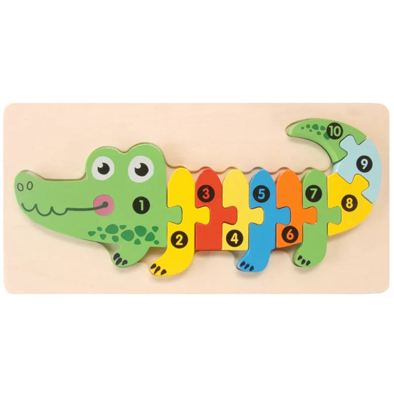 3D Montessori Wooden Dinosaur Puzzle Colorful Educational Toy