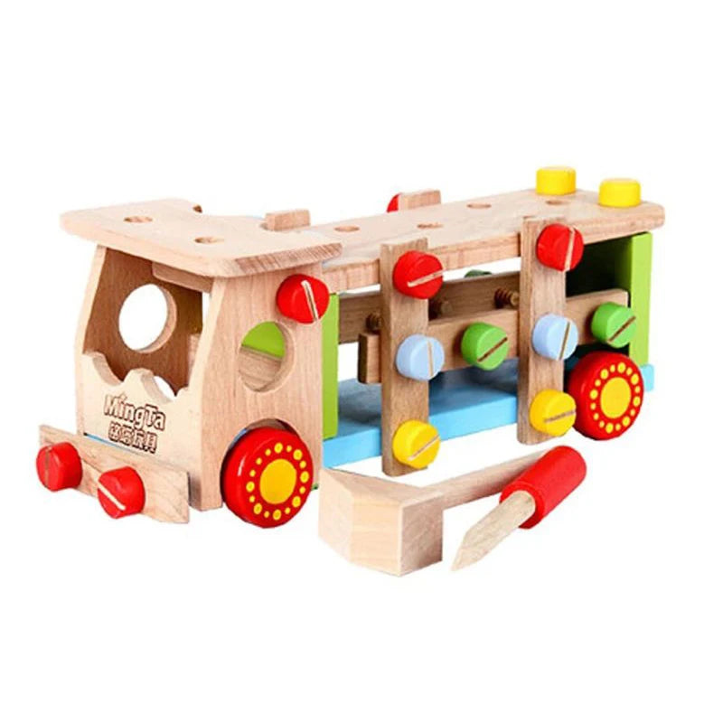 Wooden Car Toy Montessori Vehicle Models Childrens Disassembly and Assembly