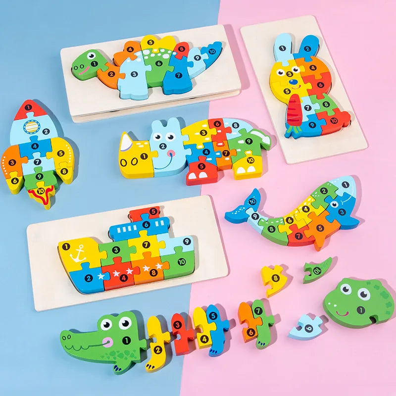 3D Montessori Wooden Dinosaur Puzzle Colorful Educational Toy