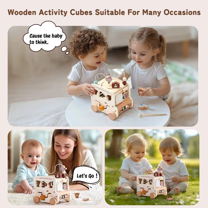 Baby Wooden Montessori Toy Baby Five-In-On Car Toy