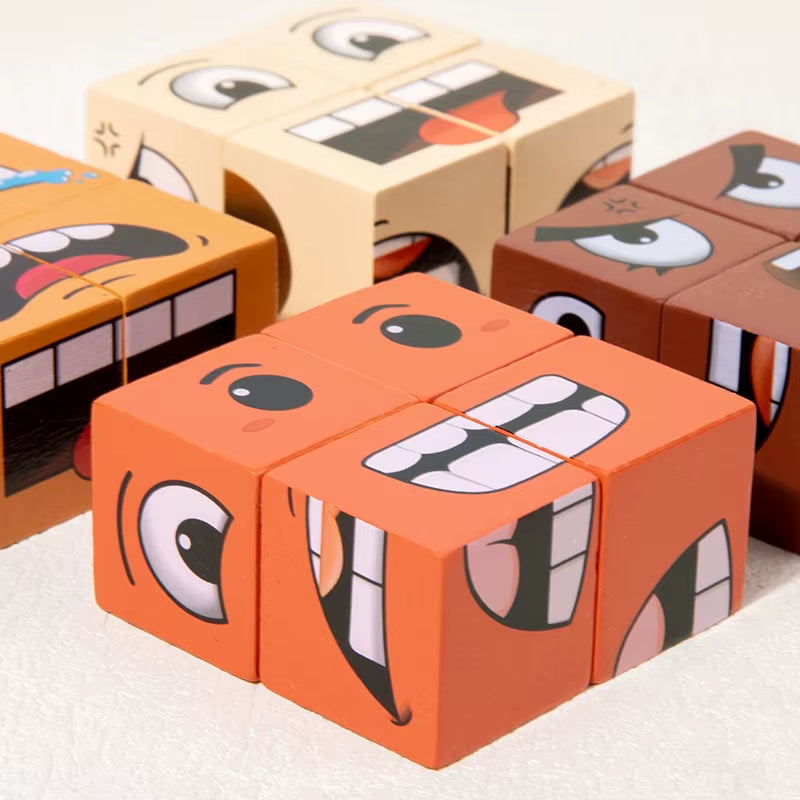 Wooden Face Changing Cube Puzzle Toy for Kids