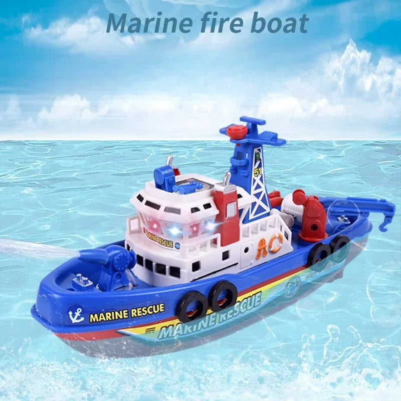 Kids Electric Fire Rescue Boat Toy – Lights, Music, Spray