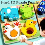 4-in-1 Wooden Animal Puzzles – Educational Toy for Kids